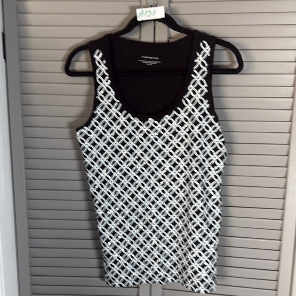 Chico's Black and White Geometric Fitted Tank Top